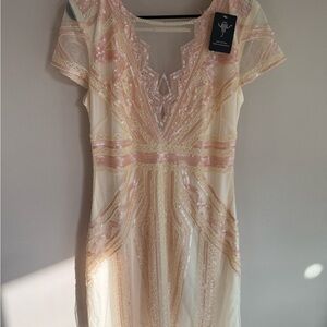 Elegant Pink and Cream Women's Dress nwt med/large